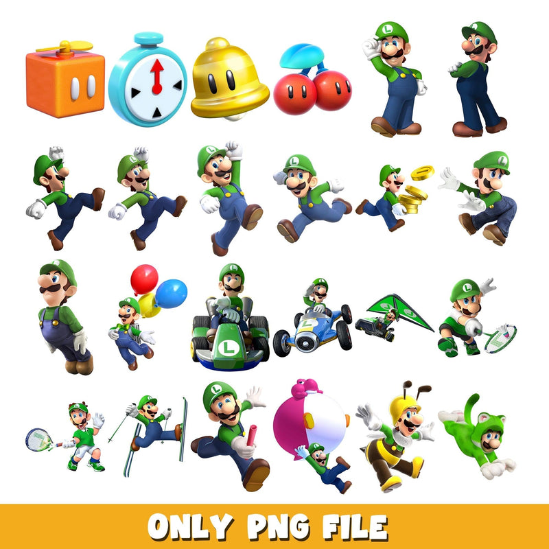 Super Mario brother character png, Super Mario bundle png, cartoon png