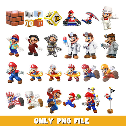 Super Mario SVG Bundle, Mario Birthday SVG, Super Mario Alphabet SVG, Mario Bros Clipart PNG Vector Files
