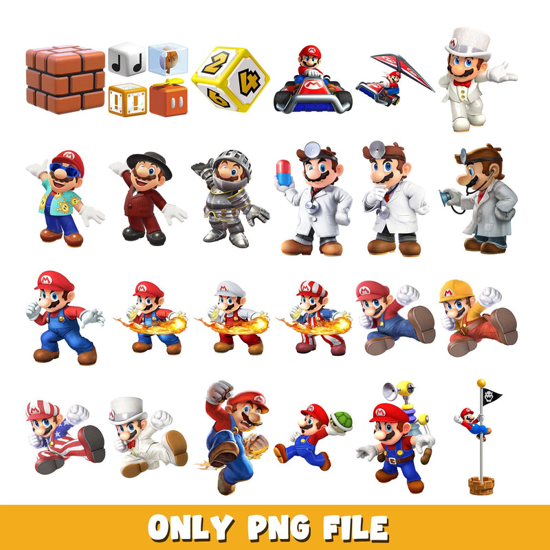 Super Mario cute super hero png, Super Mario bundle png, cartoon png