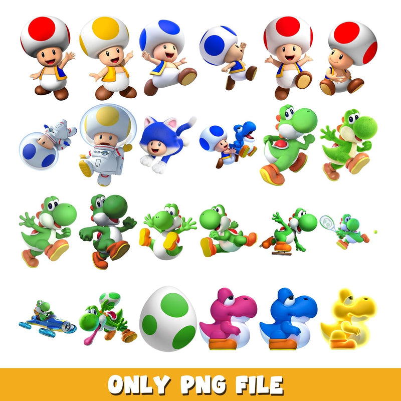 Super Mario cute dinosaur png, Super Mario bundle png, cartoon png