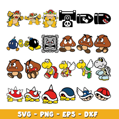 Super Mario SVG Bundle, Mario Birthday SVG, Super Mario Alphabet SVG, Mario Bros Clipart PNG Vector Files