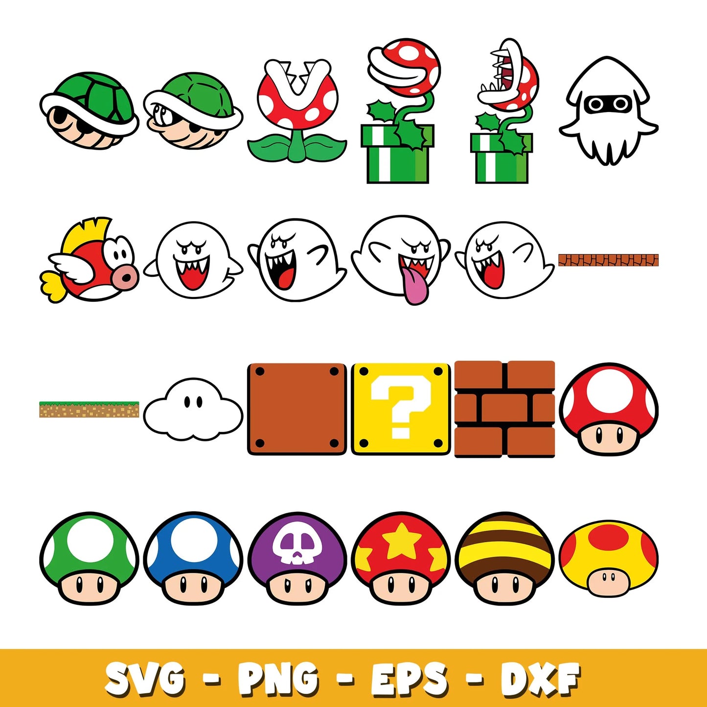 Super Mario SVG Bundle, Mario Birthday SVG, Super Mario Alphabet SVG, Mario Bros Clipart PNG Vector Files