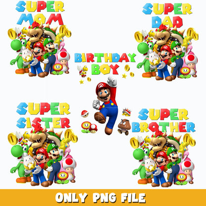 Super Mario SVG Bundle, Mario Birthday SVG, Super Mario Alphabet SVG, Mario Bros Clipart PNG Vector Files