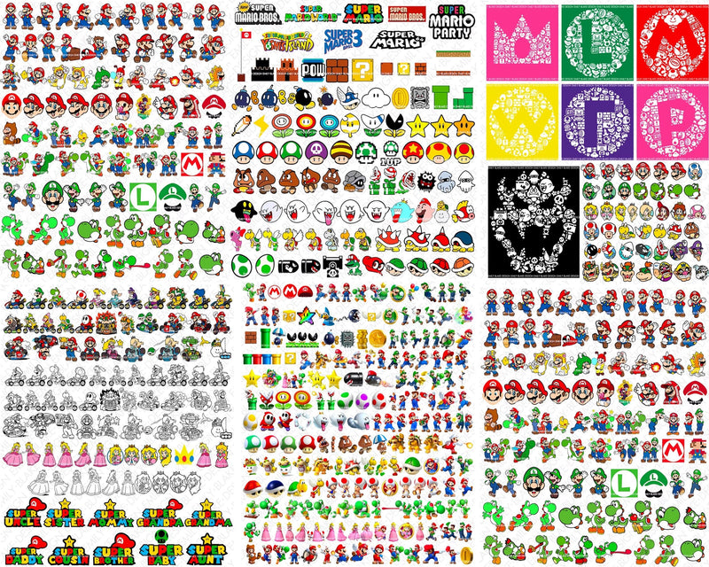 1200+ Super Mario svg,png,dxf,eps, Clipart bundle, Mega Files for cricut, Super Mario movie bundle