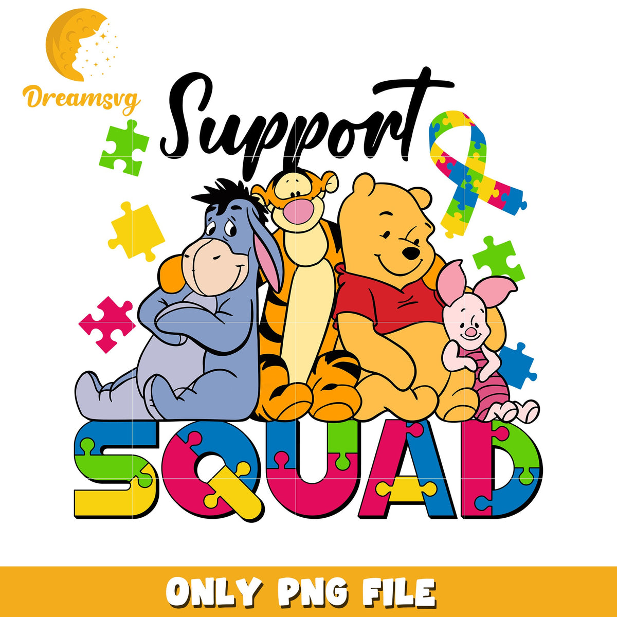 Support squad pooh and friends png, autism awareness day png