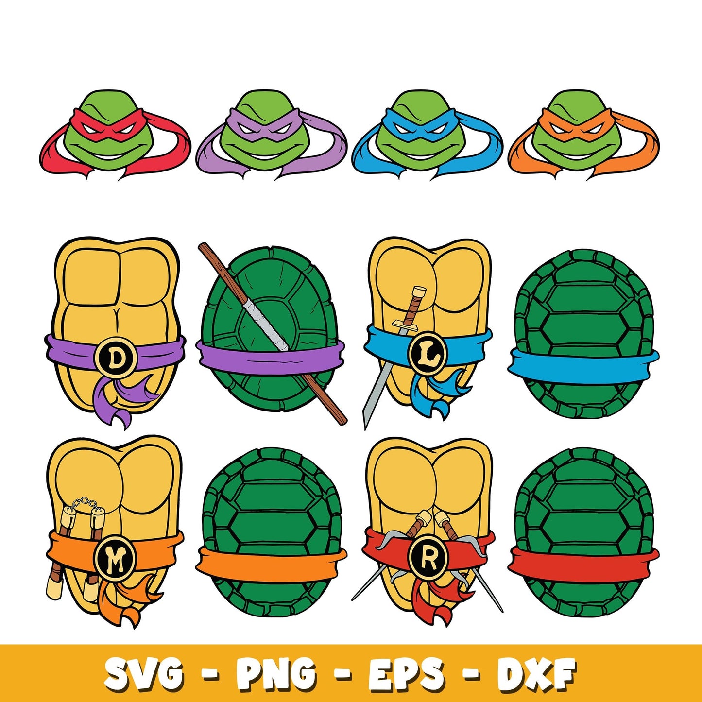 Ninja Turtles Clipart Bundle, Alphabet SVG, Teenage Mutant Ninja Turtles SVG Cut Files for Cricut / Silhouette, PNG DXF