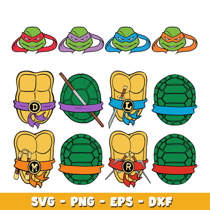 Ninja Turtles Clipart Bundle, Alphabet SVG, Teenage Mutant Ninja Turtles SVG Cut Files for Cricut / Silhouette, PNG DXF