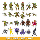 Ninja Turtles Clipart Bundle, Alphabet SVG, Teenage Mutant Ninja Turtles SVG Cut Files for Cricut / Silhouette, PNG DXF