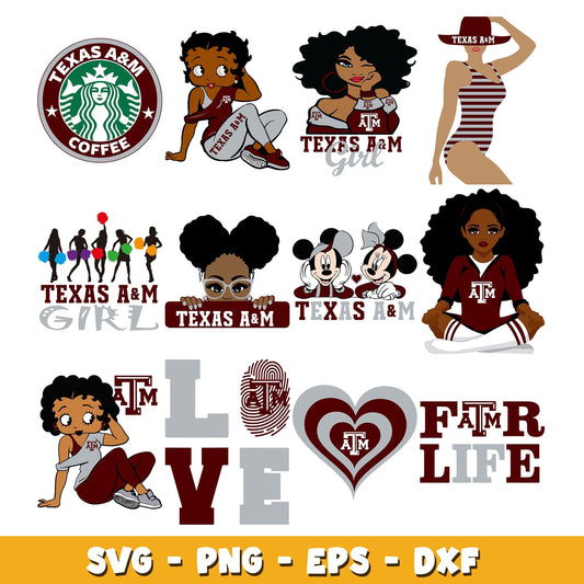 Aggies de Texas A&M girl Bundle svg, Aggies de Texas A&M logo svg, ncaa svg
