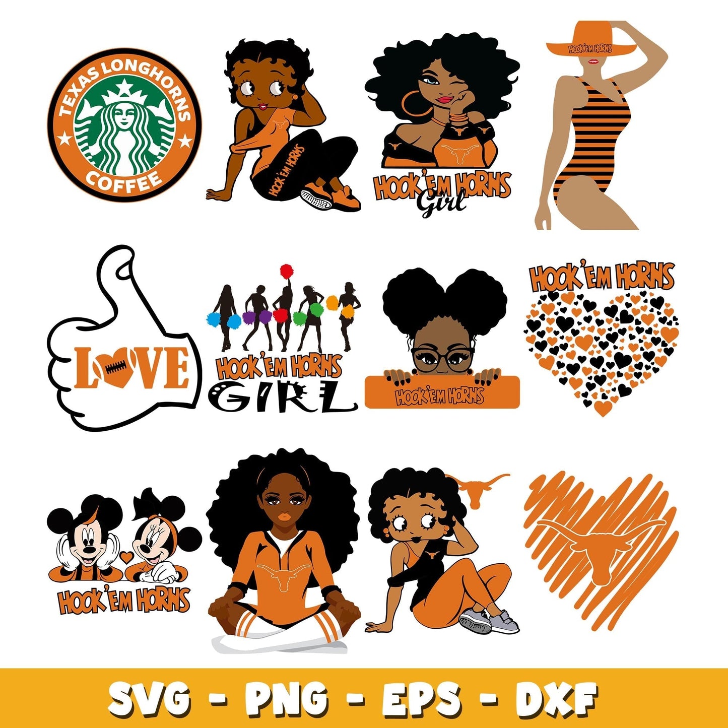 Texas Longhorns girl Bundle svg, Texas Longhorns logo svg, ncaa svg