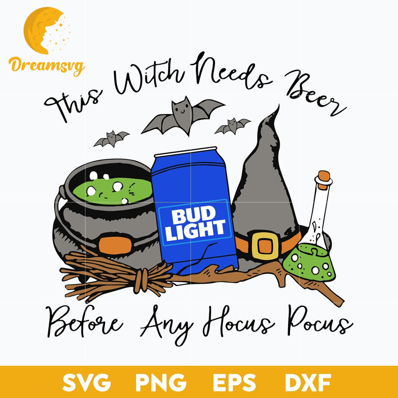 This Witch Needs Beer Bud Light svg, Halloween svg, png, dxf, eps digital file.