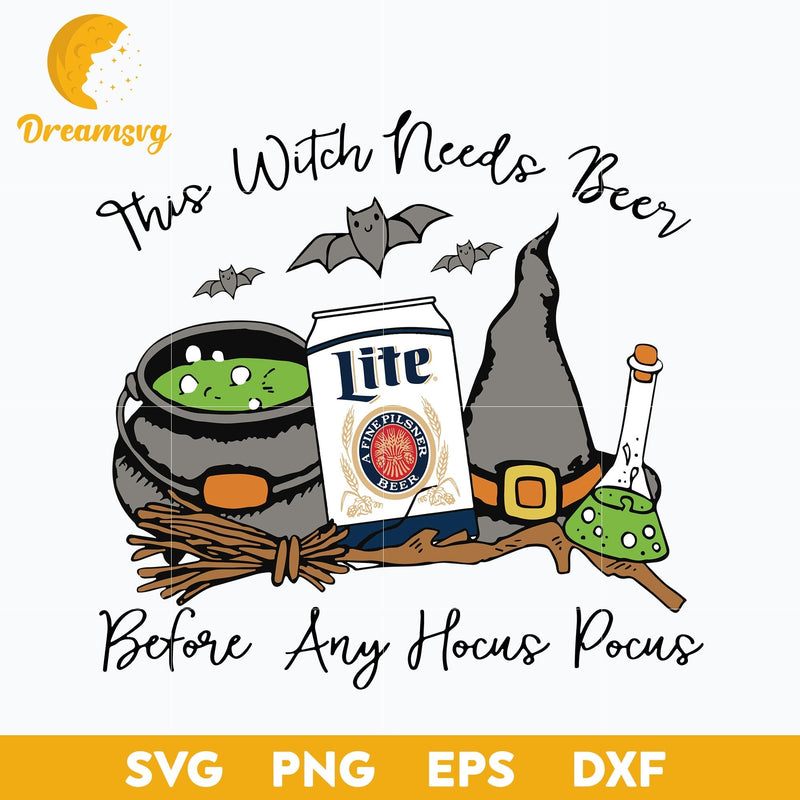 This Witch Needs Beer Miller Lite svg, Halloween svg, png, dxf, eps digital file.