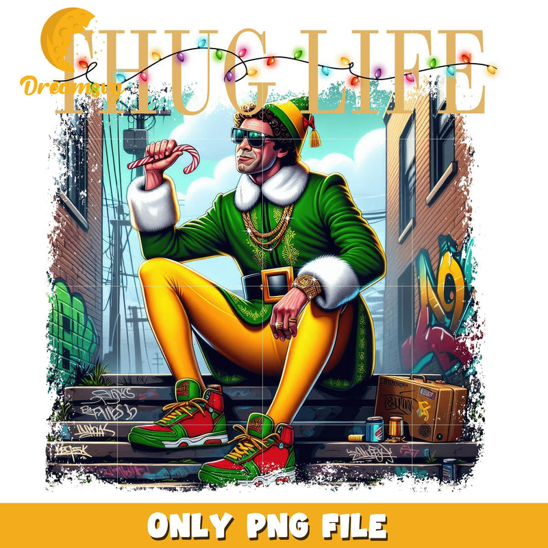 Thug life elf man christmas png, elf-man png, man elf costume png