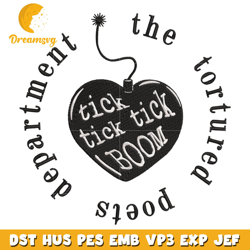 Tick tick tick boom embroidery design