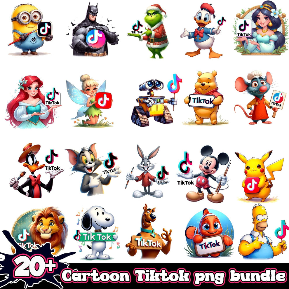 Tiktok Cartoon Bundle 20+ PNG – Printy Studio