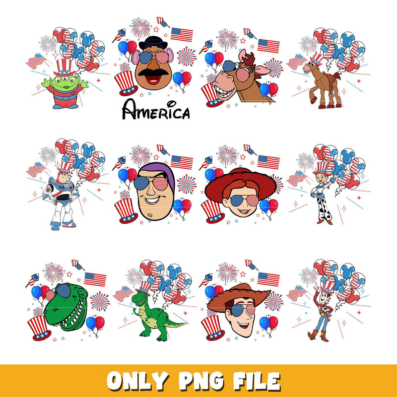 Toy Story American Flag bundle png, Toy Story png, Disney cartoon png, Digital download