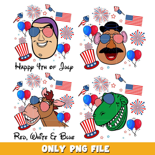 Happy 4th Of July American bundle png, Toy Story png, Disney cartoon png, Digital download