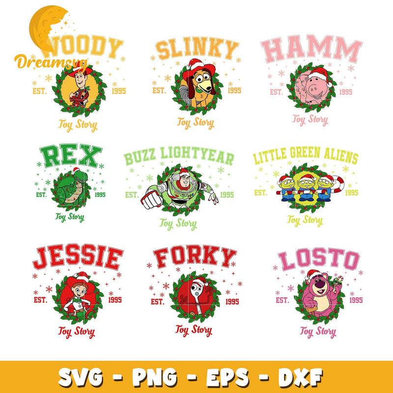 Toy story est 1995 christmas design bundle svg, toy story christmas svg