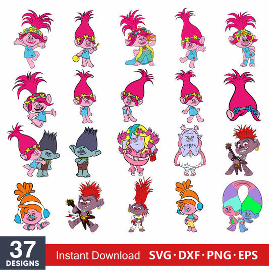 Trolls Svg Bundle, Trolls Layered Svg, Trolls Svg For Cricut, Trolls Silhouette Vector Cut Files, Trolls Cliparts