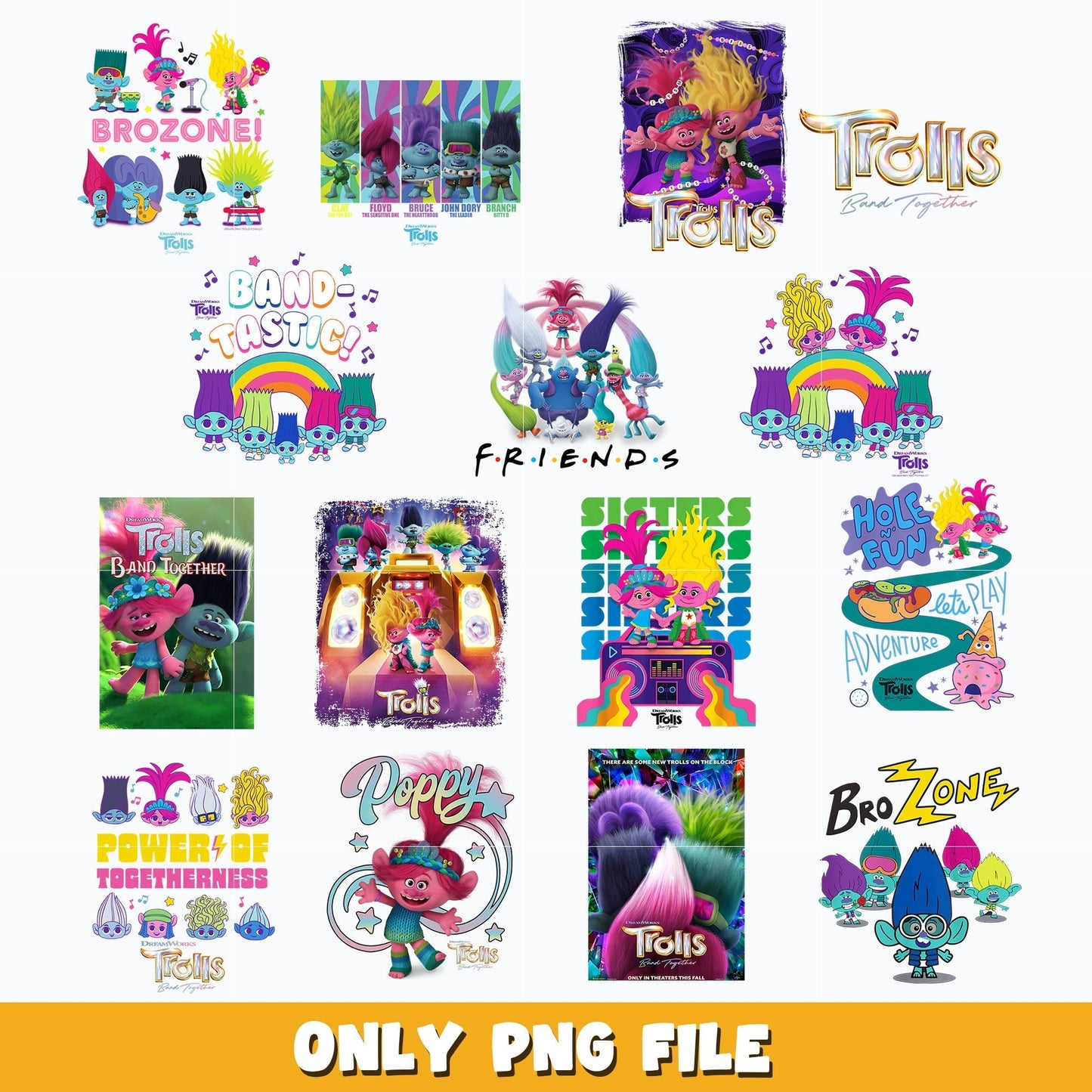 Trolls Band Together Movie bundle png, cartoon png, Digital download