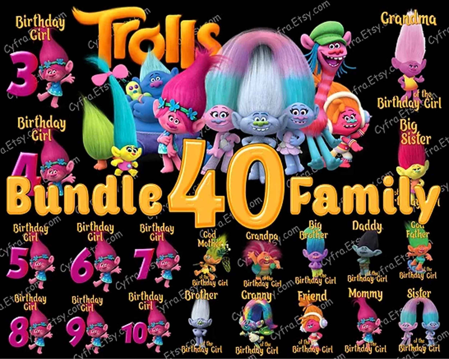 40 Trolls Bundle PNG, Trolls Bundle, Trolls Logo png, Cricut file, Cut file, Vector file, Clipart, Bundle family download