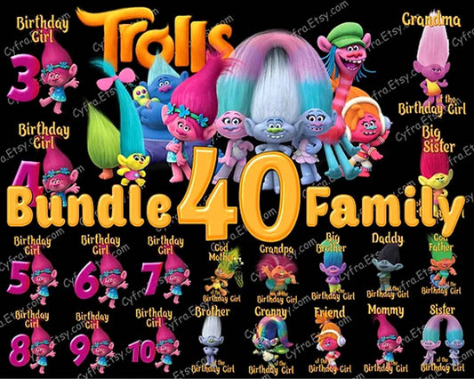 40 Trolls Bundle PNG, Trolls Bundle, Trolls Logo png, Cricut file, Cut file, Vector file, Clipart, Bundle family download