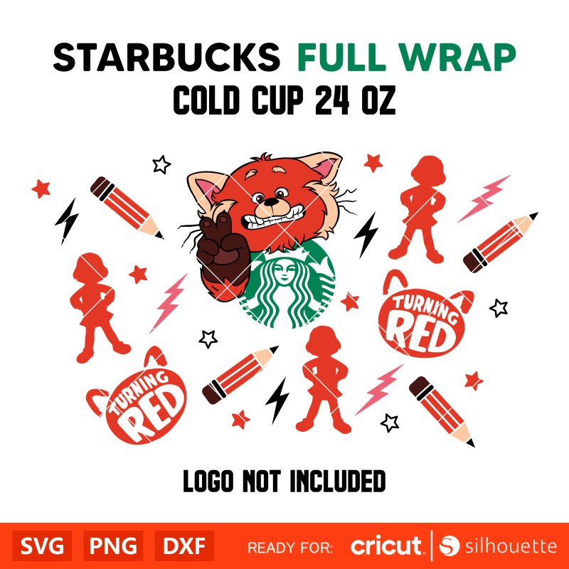 Turning Red Full Wrap Svg, Starbucks Svg, Coffee Ring Svg, Cold Cup Svg, Cricut, Silhouette Vector Cut File