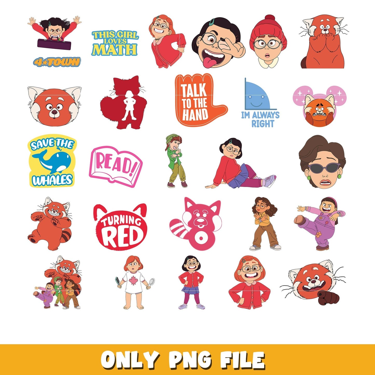 Turning Red bundle png,  Disney cartoon png, Digital download
