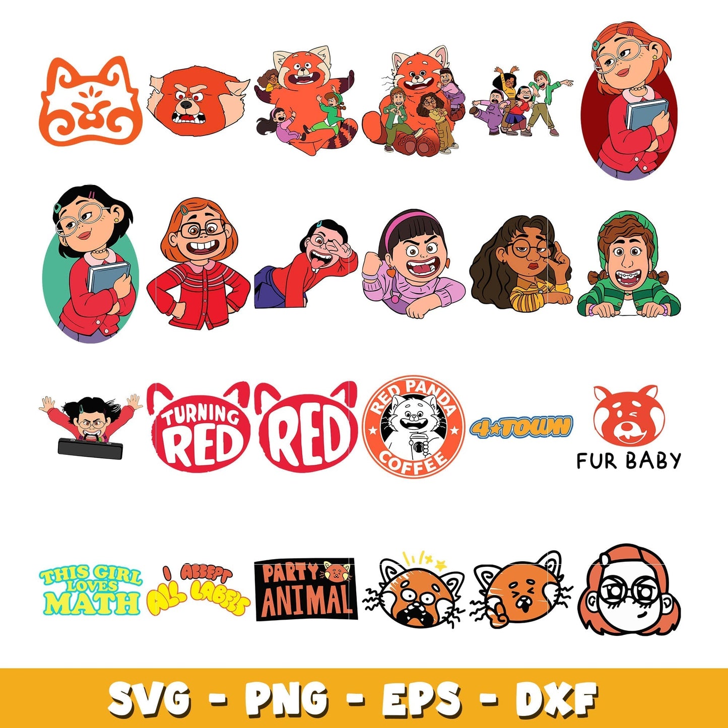 Disney Turning red characters  bundle svg,  Disney cartoon svg, Digital download