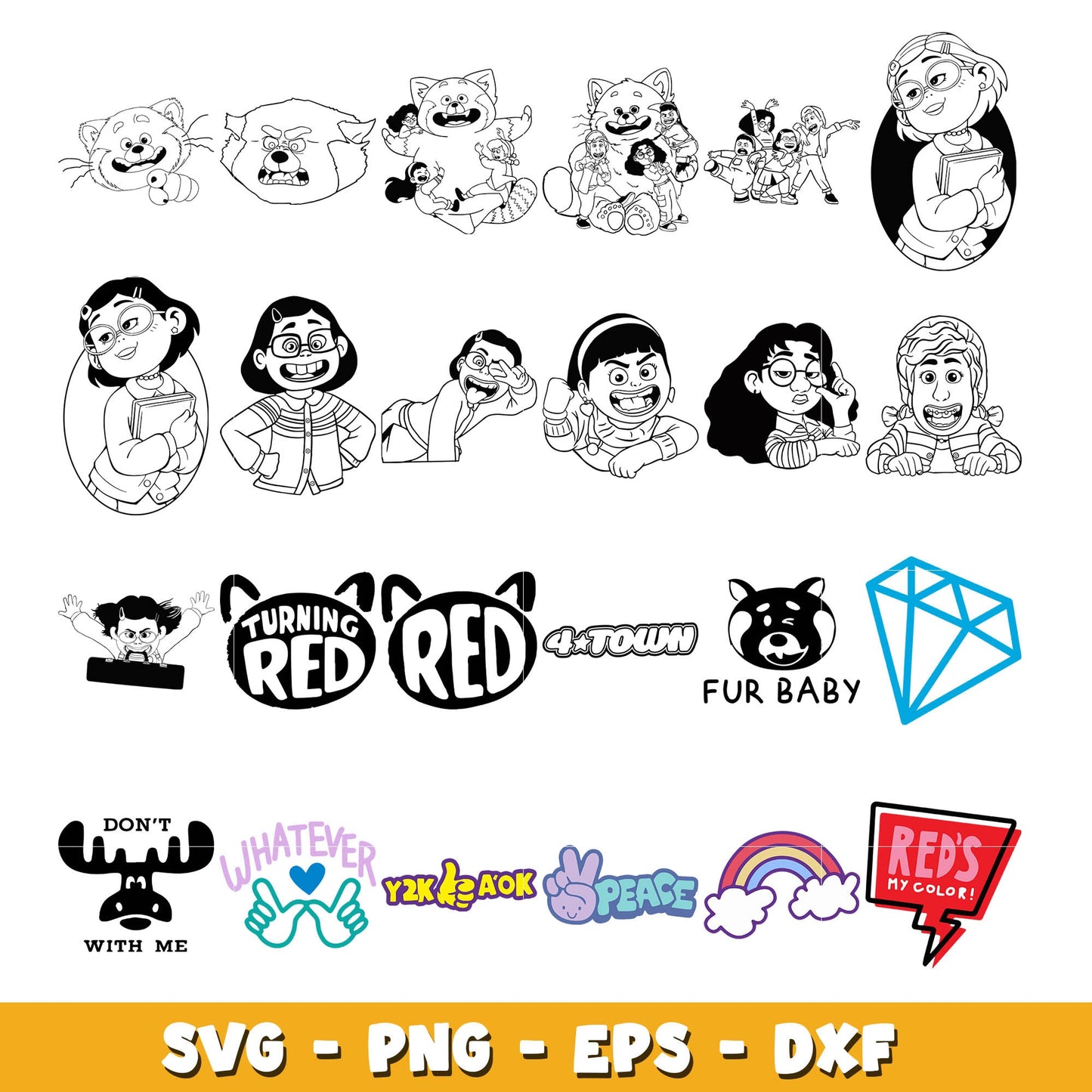 Disney Turning red characters and symbol coloring bundle svg, Disney svg, Digital download