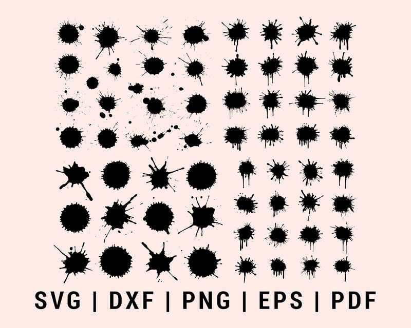 Paint Splatter Splats Streak Blob Cut File For Cricut Bundle SVG, DXF, PNG, EPS, PDF Cricut Silhouette Printable Files