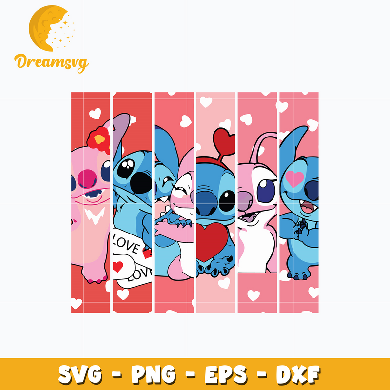 Stitch couple pink valentine svg