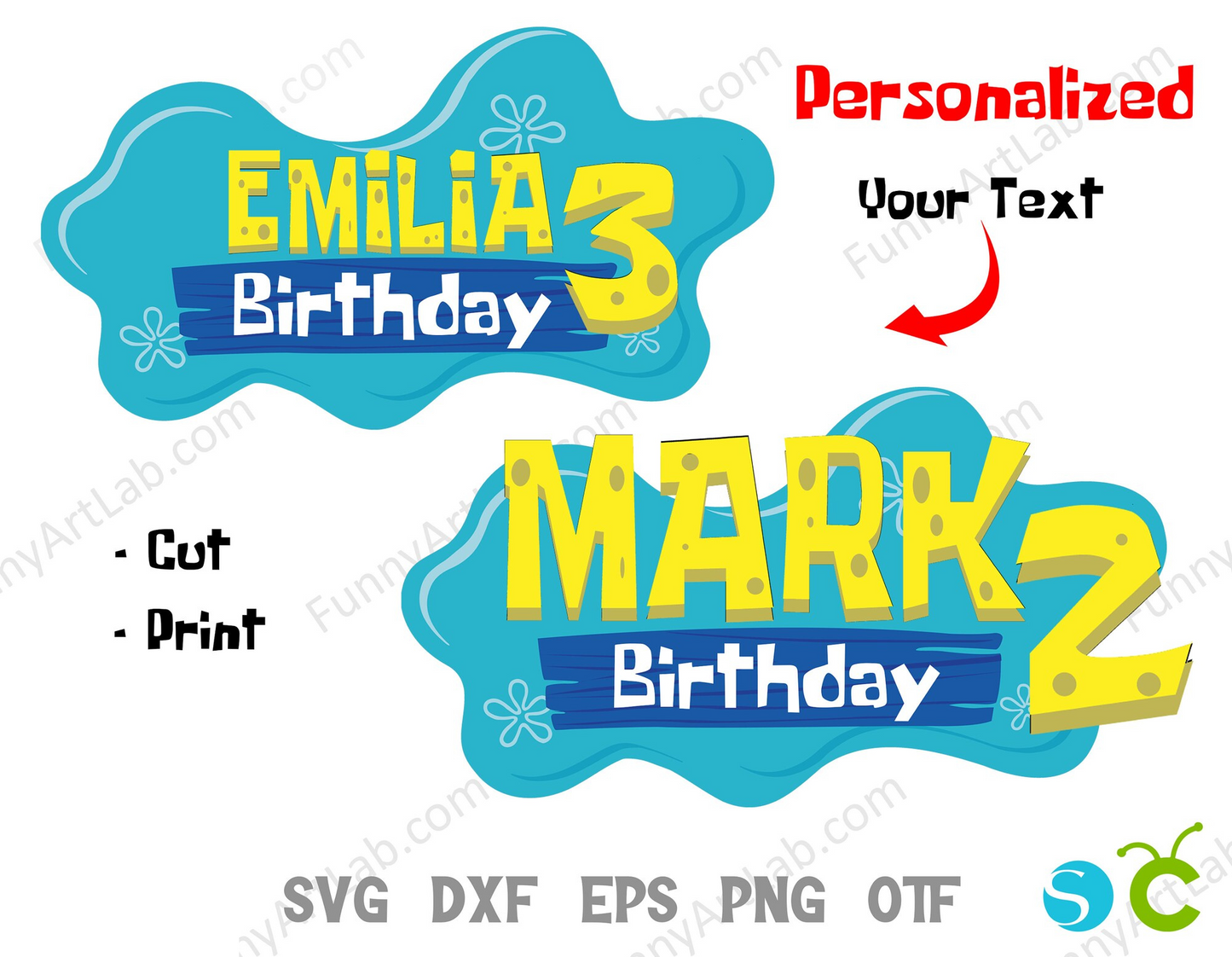 Spongebob Squarepants SVG Bundle, Spongebob Clipart Spongebob Birthday Banner SVG for Cricut, Silhouette Cut Files Digital Bundle