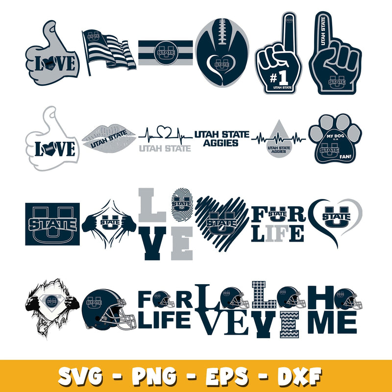 Utah State Football love Bundle svg, Utah State logo svg, ncaa svg