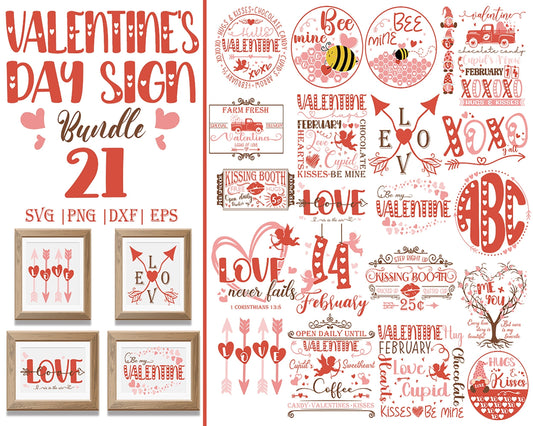 21 Valentine's day sign SVG,  Valentines bundle, Valentine Design Digital Download VLT29122207