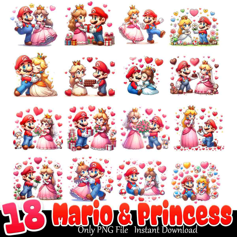 Mario and Princess Bundle PNG 18+ Aristocats Love PNG Instant Download