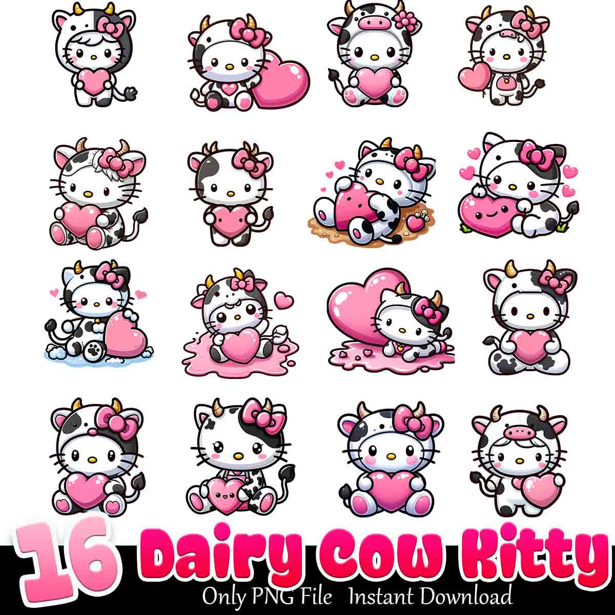 Cow Hello Kitty PNG Bundle, Hello Kitty Love PNG Bundle