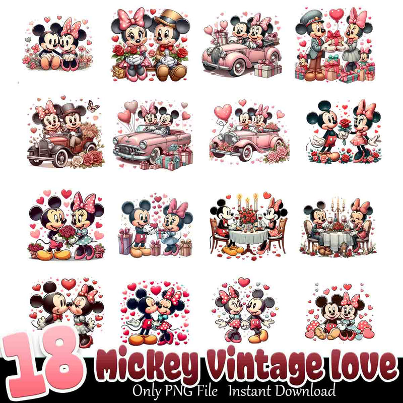 Mickey Minnie Vintage Love Bundle PNG 18+ Aristocats Love PNG Instant Download