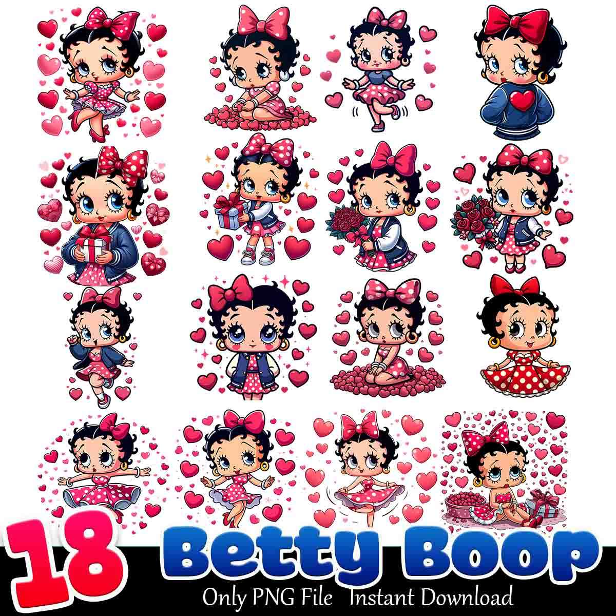 Betty Boop Bundle PNG 18+ Betty Boop Valentine PNG Instant Download