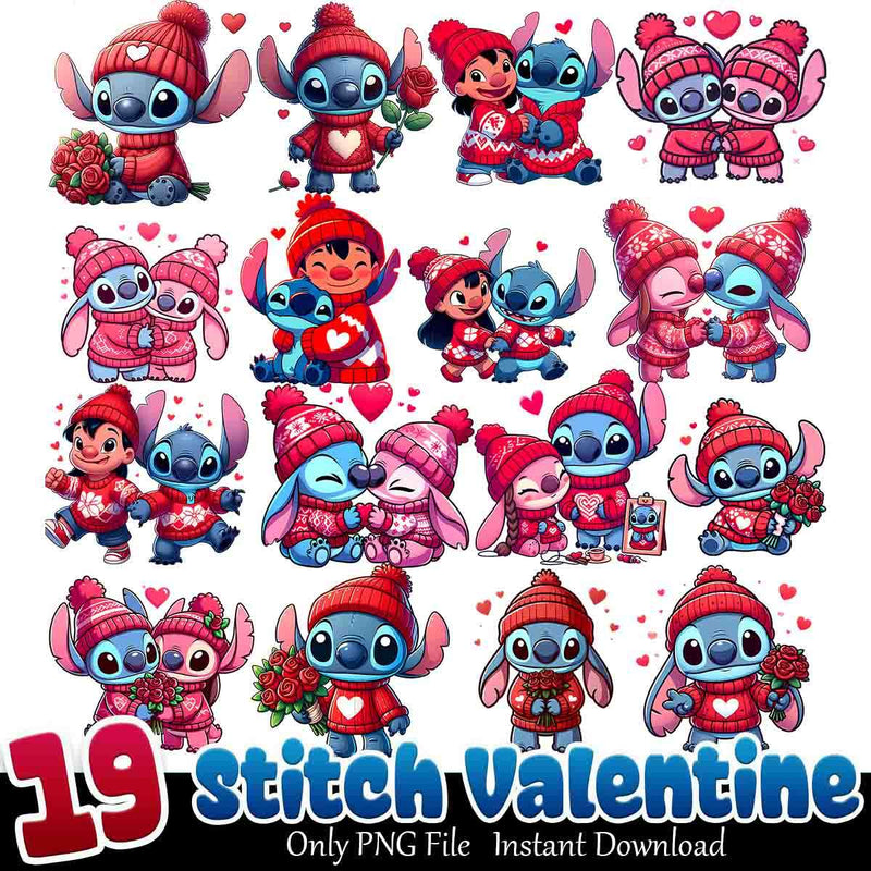 Stitch Valentine Bundle PNG Stitch And Friends Love PNG Instant Download