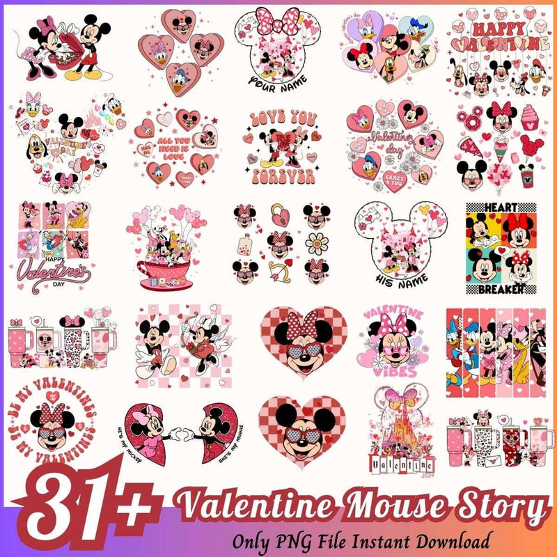 Valentine Mouse Story Bundle PNG 31+ Disney Valentine PNG Instant Download