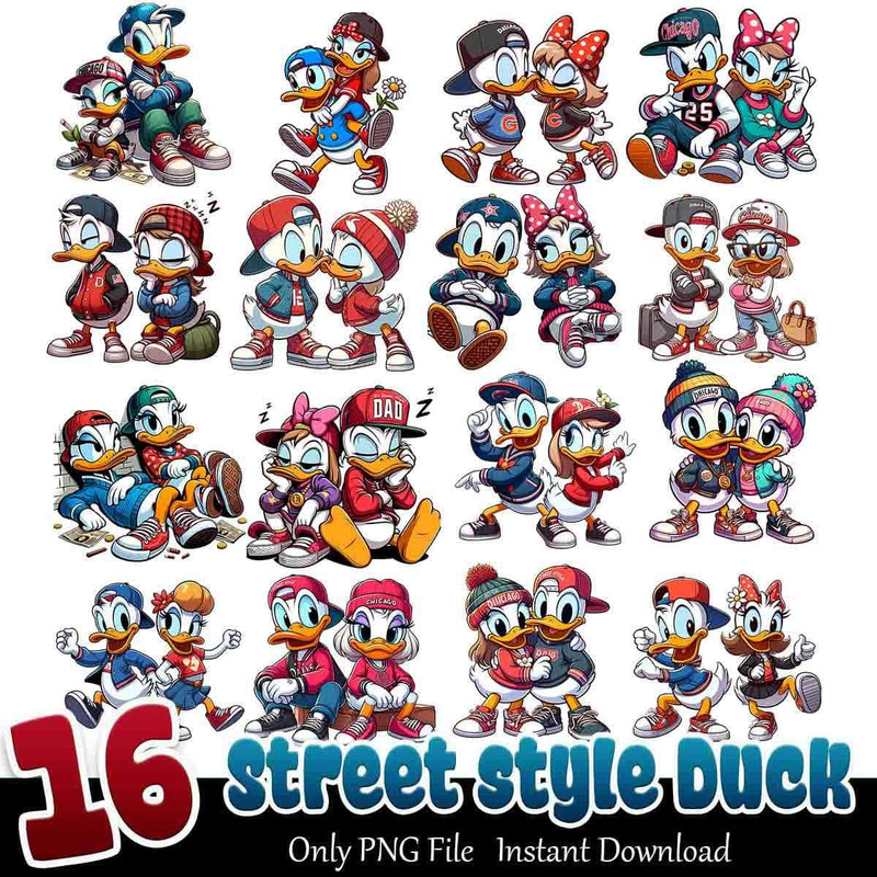 Street Style Duck Bundle PNG 16+ Hiphop  Mickey Couples PNG Instant Download