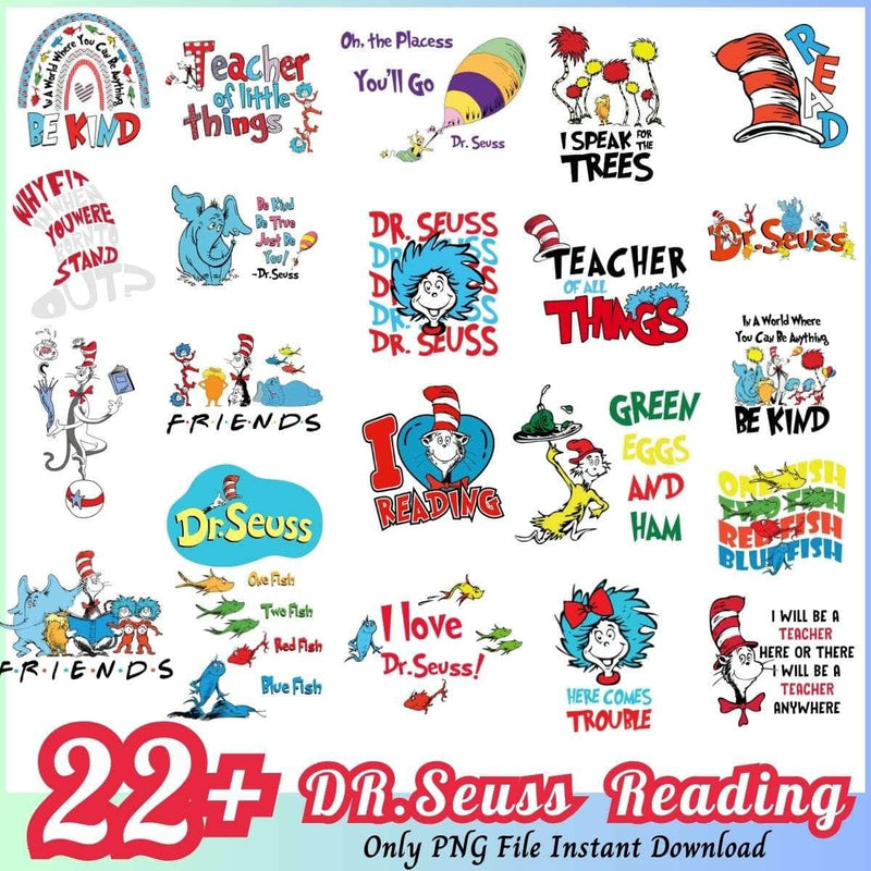 Dr. Seuss Reading Bundle PNG 22+ Dr. Seuss Day PNG Instant Download