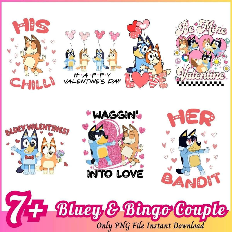 Bluey And Bingo Couple Bundle PNG 7+ Bluey Valentine PNG Instant Download