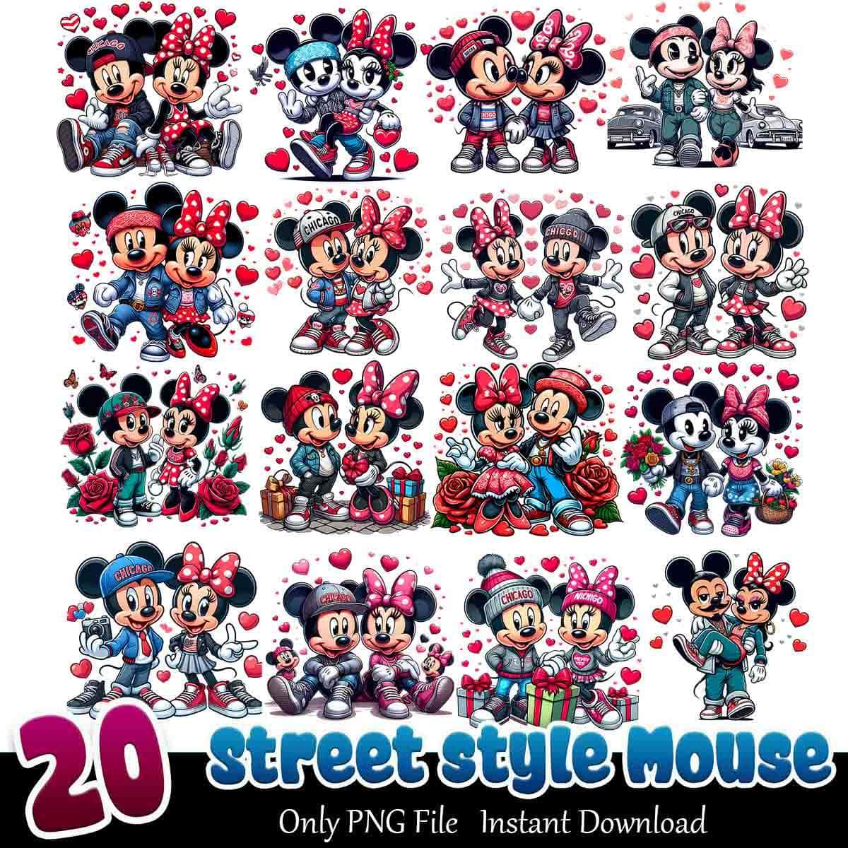 Street Style Mouse Bundle PNG 20 Mickey Couple PNG Instant Download