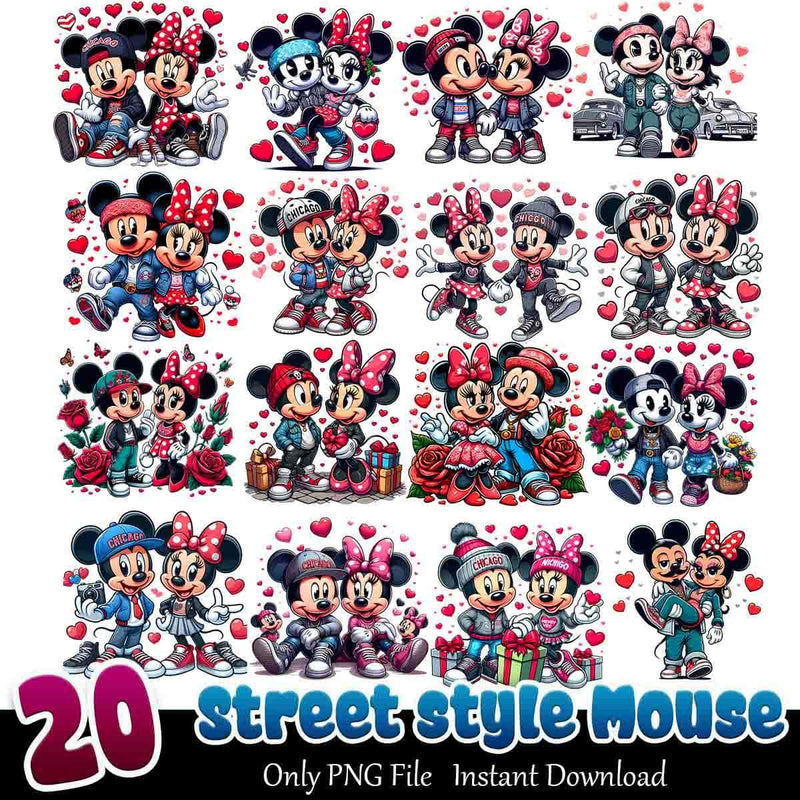 Street Style Mouse Bundle PNG 20 Mickey Couple PNG Instant Download