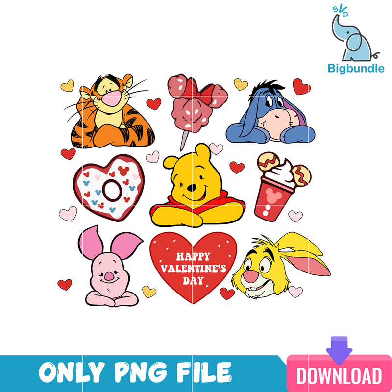 Pooh and friends Happy Valentine PNG