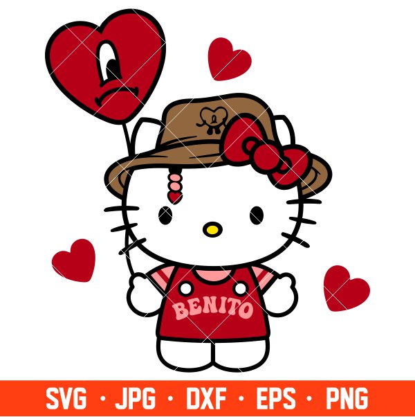 Valentine Benito Kitty Svg, Hello Kitty Svg, Valentine’s Day Svg, Bad Bunny Svg, Cricut, Silhouette Vector Cut File