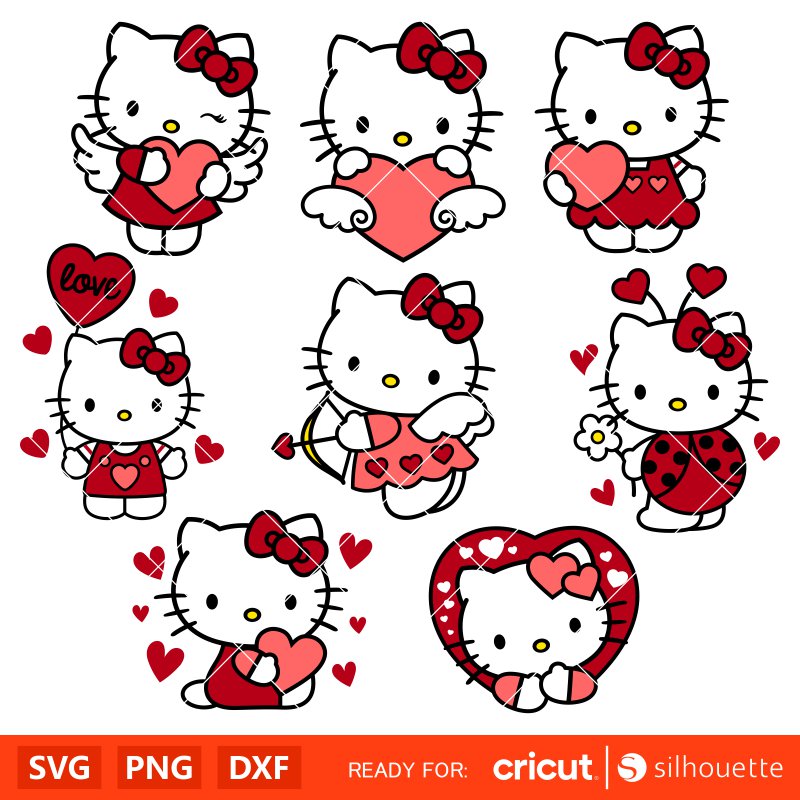 Valentine Hello Kitty Bundle Svg, Valentine’s Day Svg, Valentine Svg, Love Svg, Cricut, Silhouette Vector Cut File