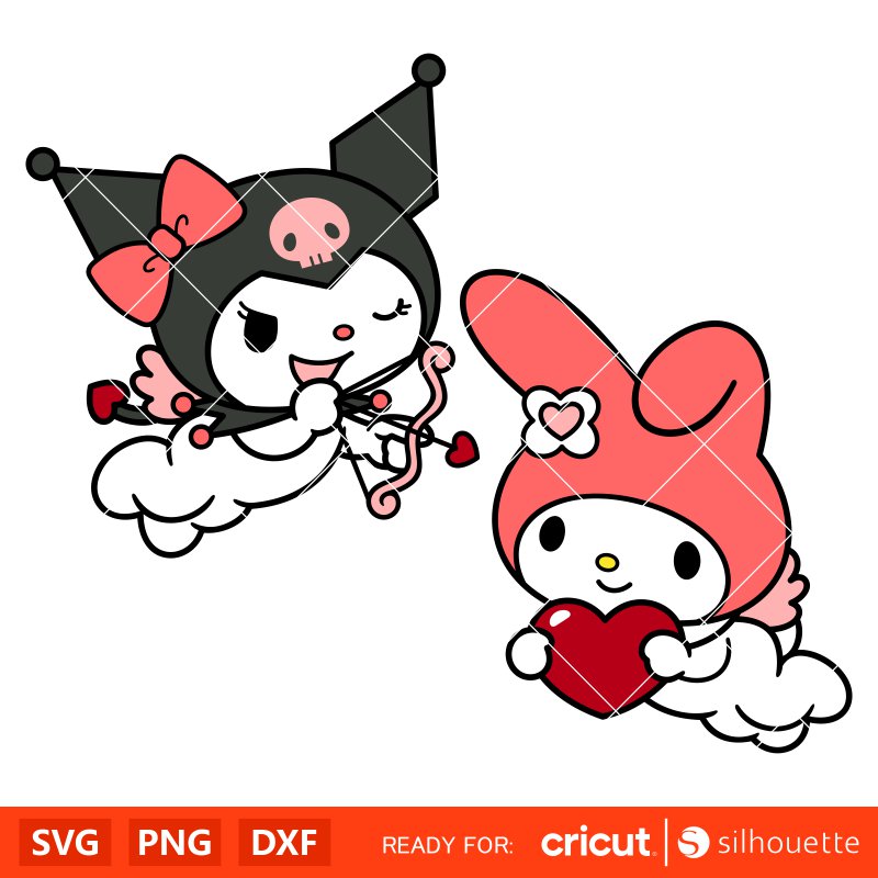 Valentine My Melody &amp; Kuromi Bundle Svg, Love Svg, Valentine’s Day Svg, Hello Kitty Svg, Cricut, Silhouette Vector Cut File